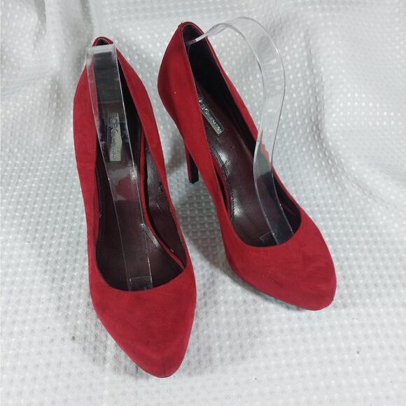 BCBGENERATION! RICH RED VEGAN SUEDE LEATHER PLATFORM STILETTO HEELS! SZ 9.5M - Picture 2 of 12